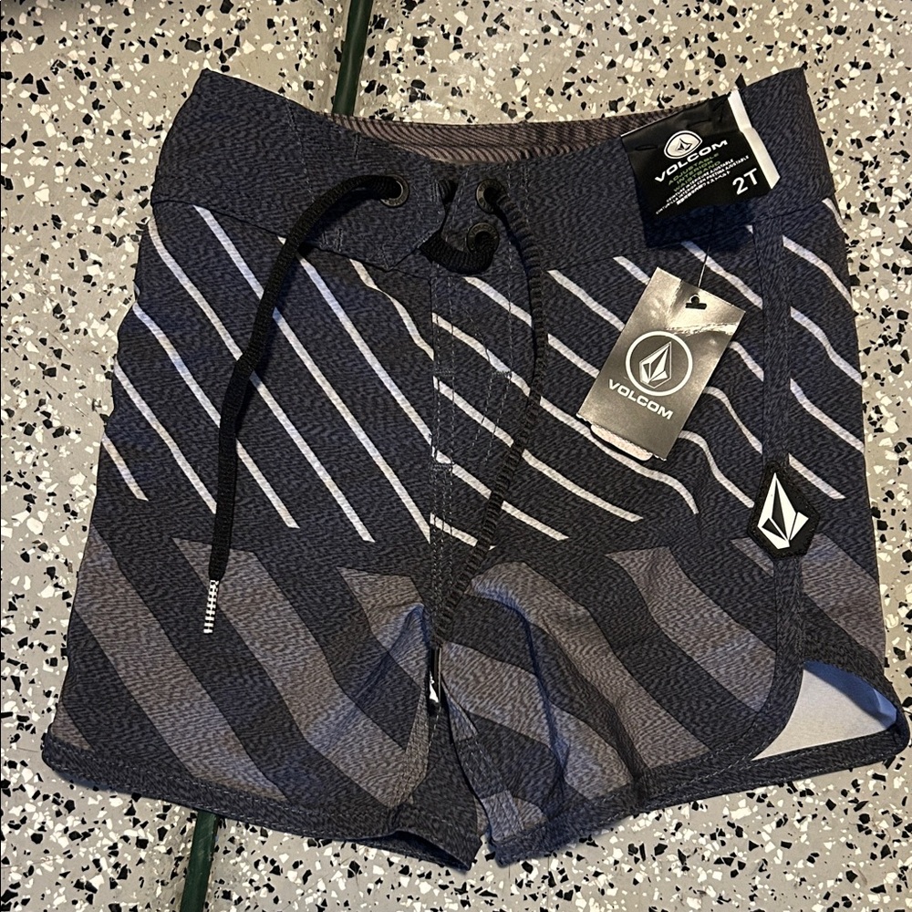 Volcom kids 2T Black and Gray Striped Swim Board Shorts